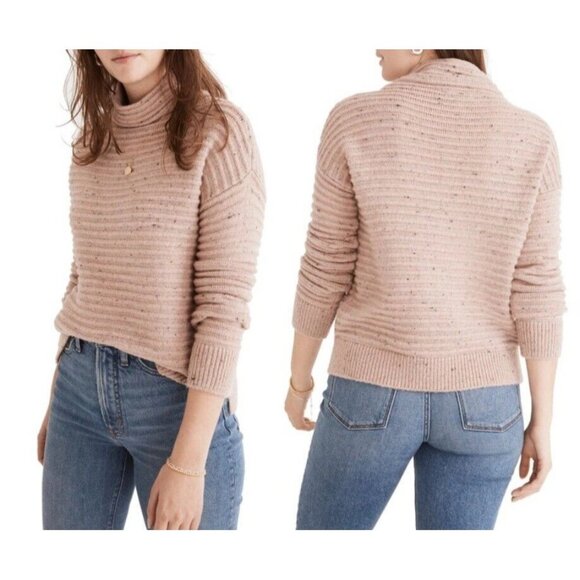 Madewell Belmont Sweater Size Medium Wool Donegal Blush Mock Neck Speckled K5426 - Picture 2 of 9